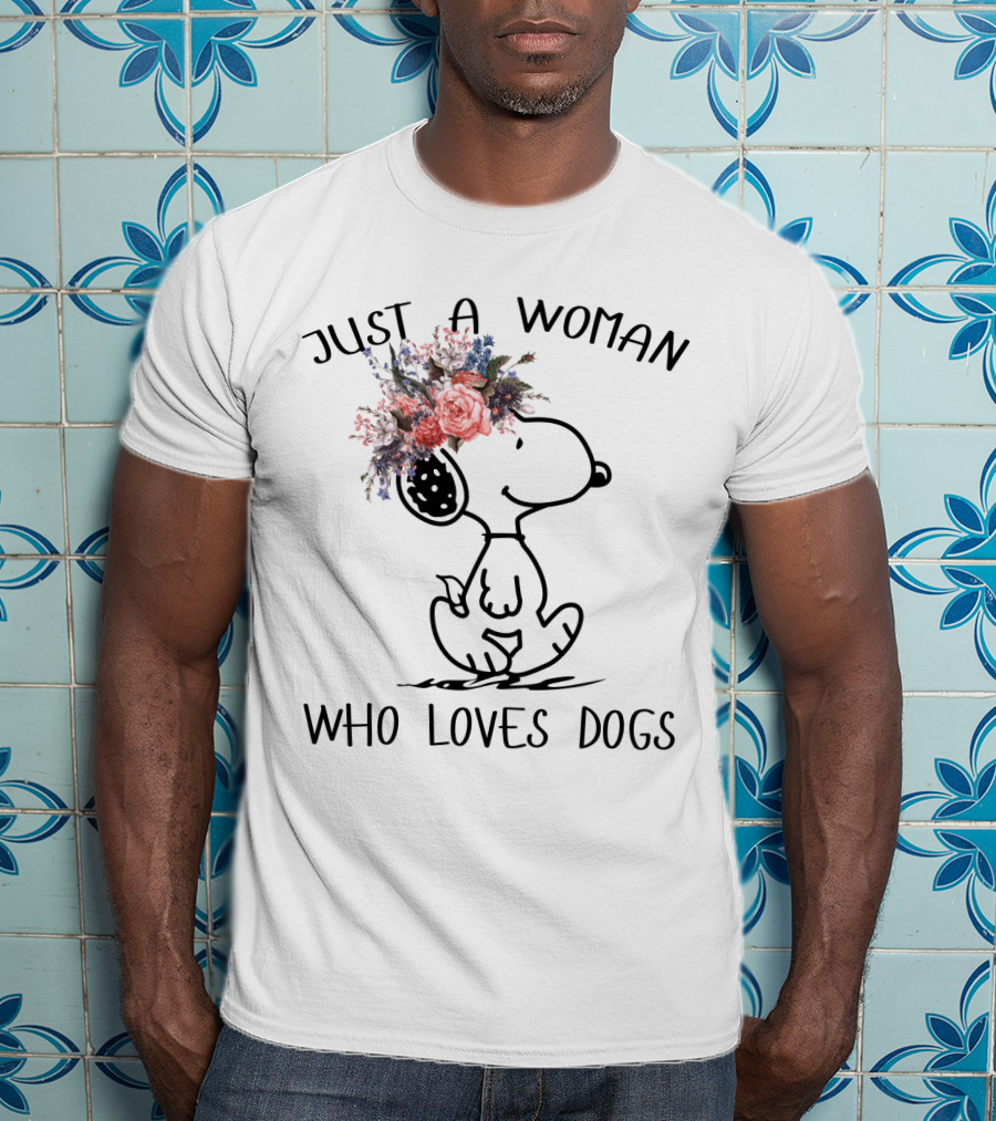 Just A Woman Who Loves Dogs Snoopy Floral Peanuts T-Shirt