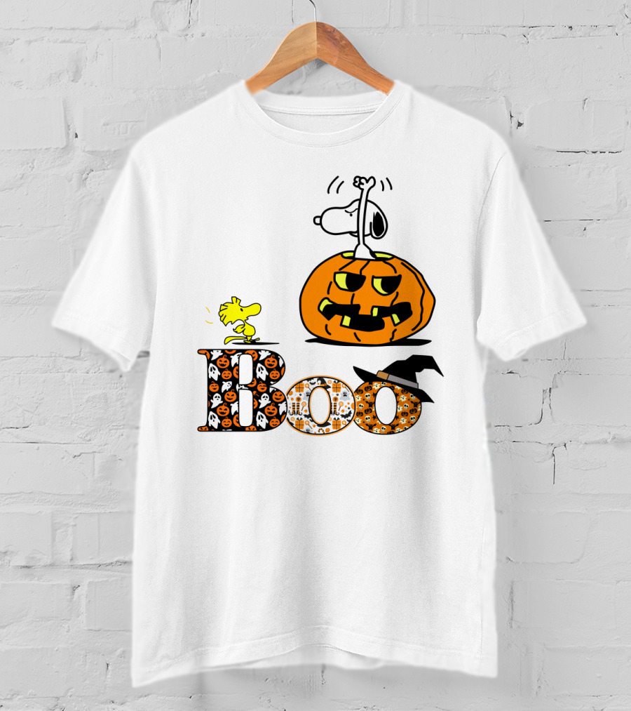 Pumpkin Boo Halloween Snoopy Woodstock The Peanuts Movie T-Shirt