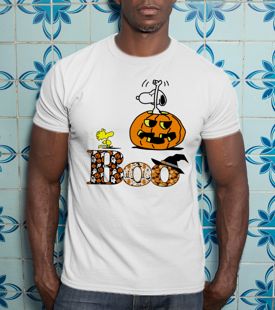 Pumpkin Boo Halloween Snoopy Woodstock The Peanuts Movie T-Shirt