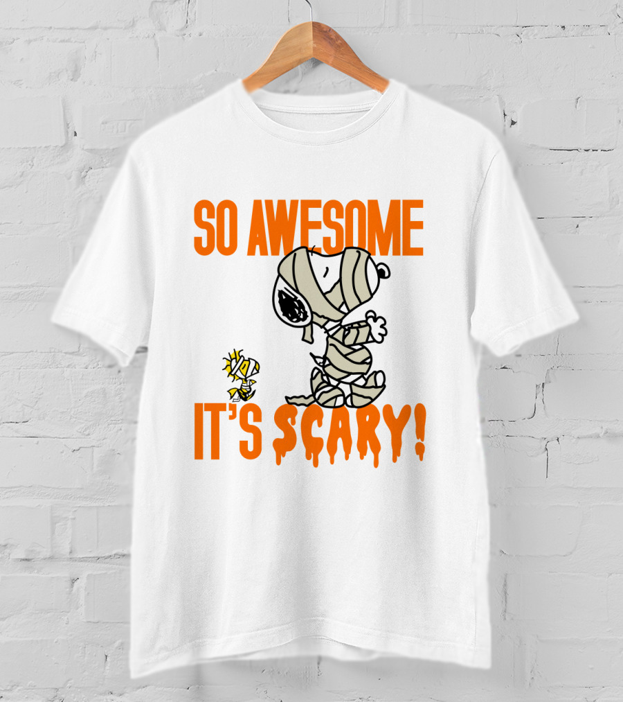 So Awesome It's Scary Funny Halloween Snoopy Peanuts Mummy Woodstock T-Shirt