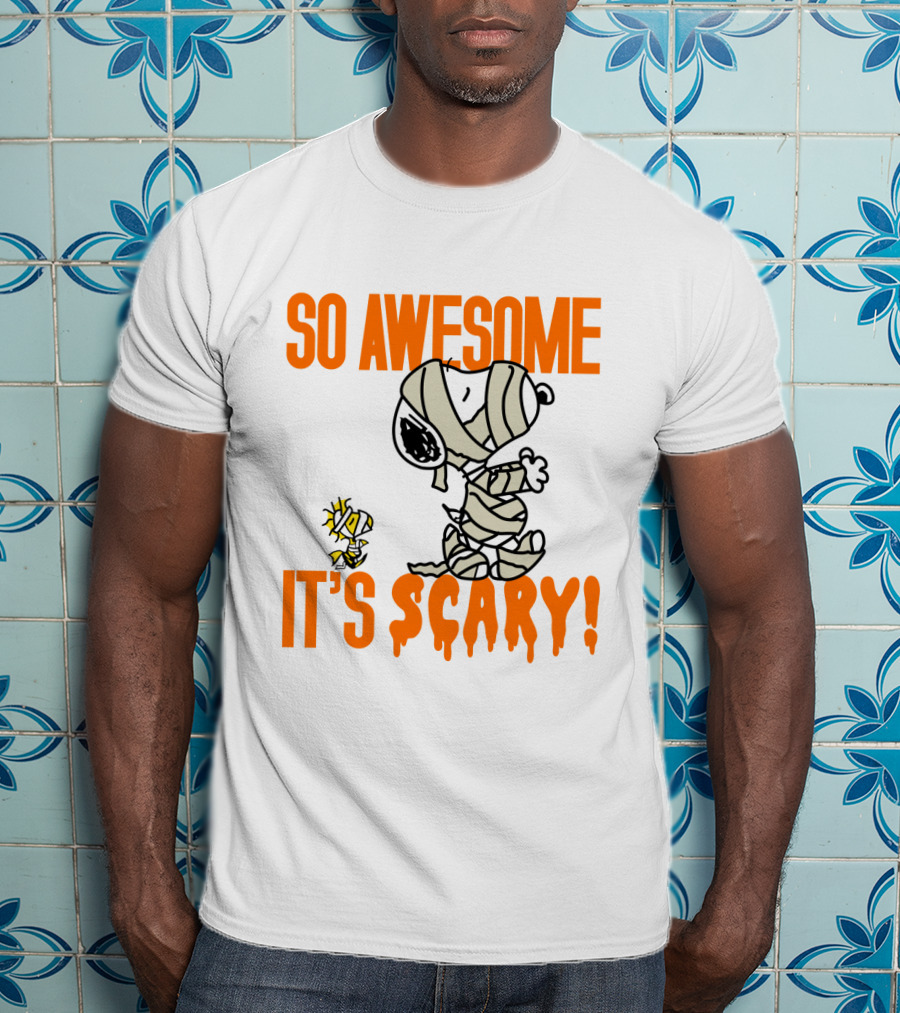 So Awesome It's Scary Funny Halloween Snoopy Peanuts Mummy Woodstock T-Shirt