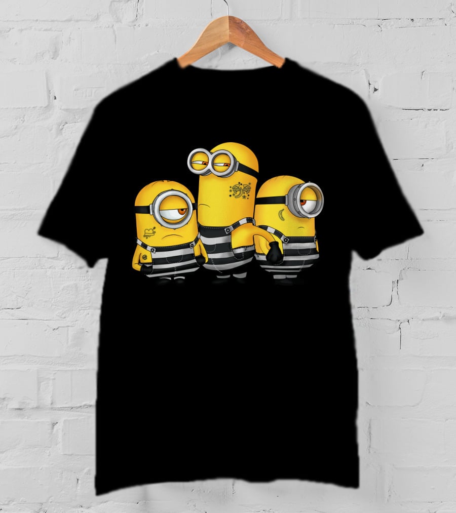 Guilty Wanted Minions Despicable Me Prison Stripes Crime Scene T-Shirt