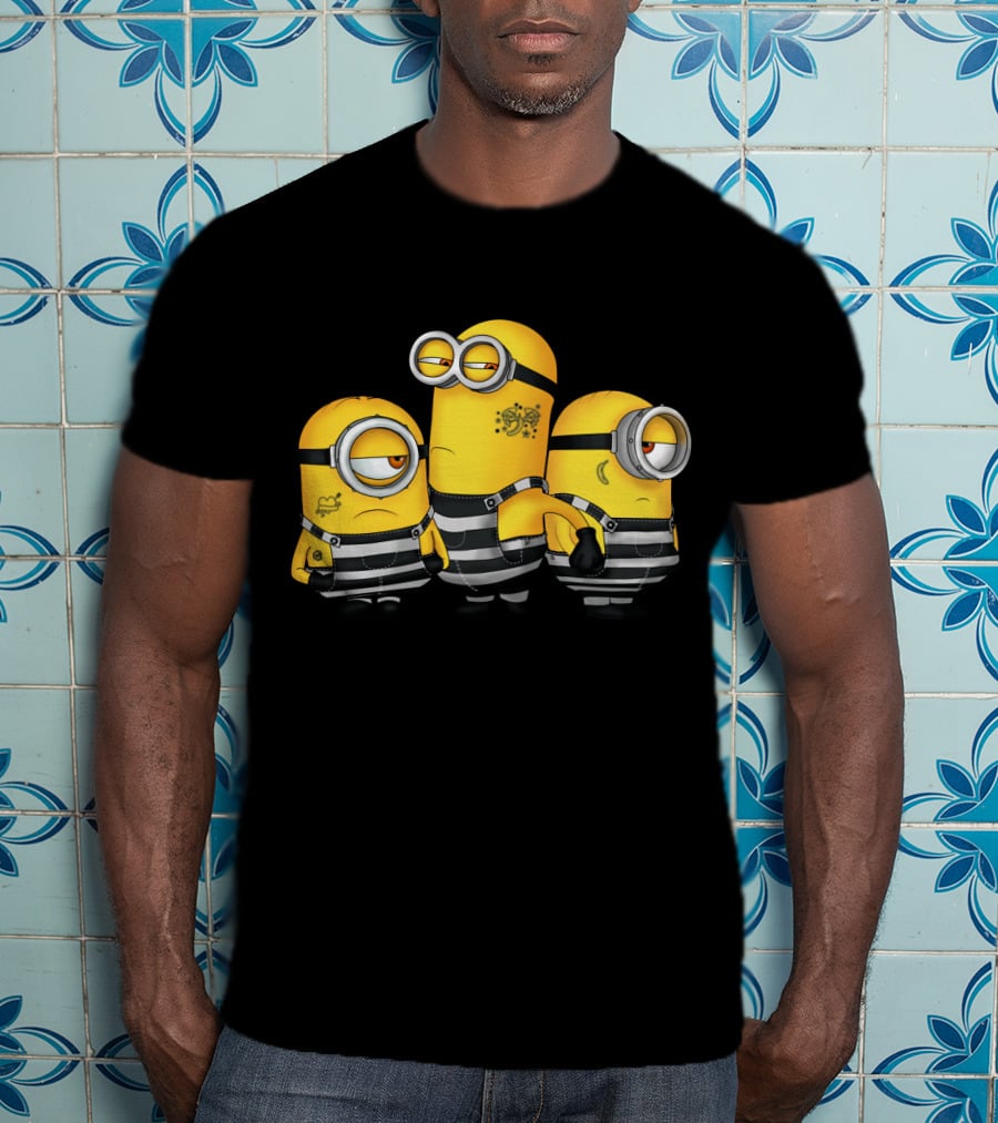 Guilty Wanted Minions Despicable Me Prison Stripes Crime Scene T-Shirt