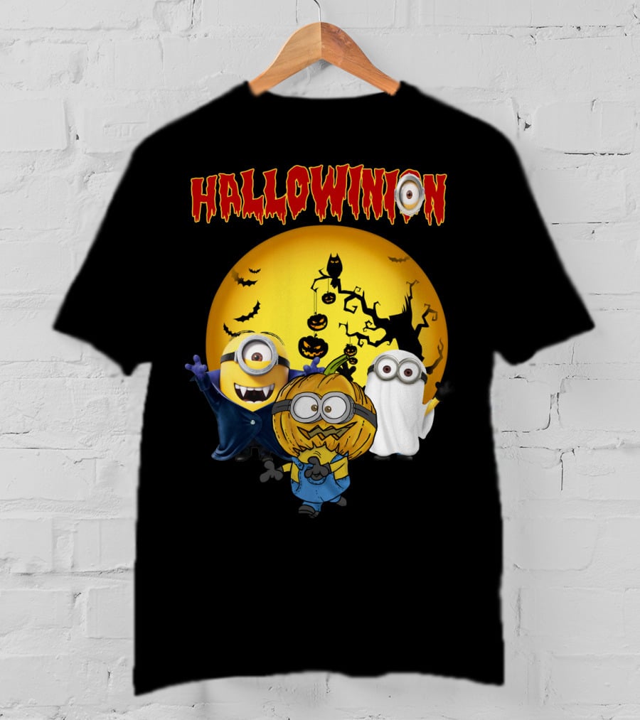 Hallowinion Halloween Minions Despicable Me Moon Bats Pumpkins Ghost Costume T-Shirt