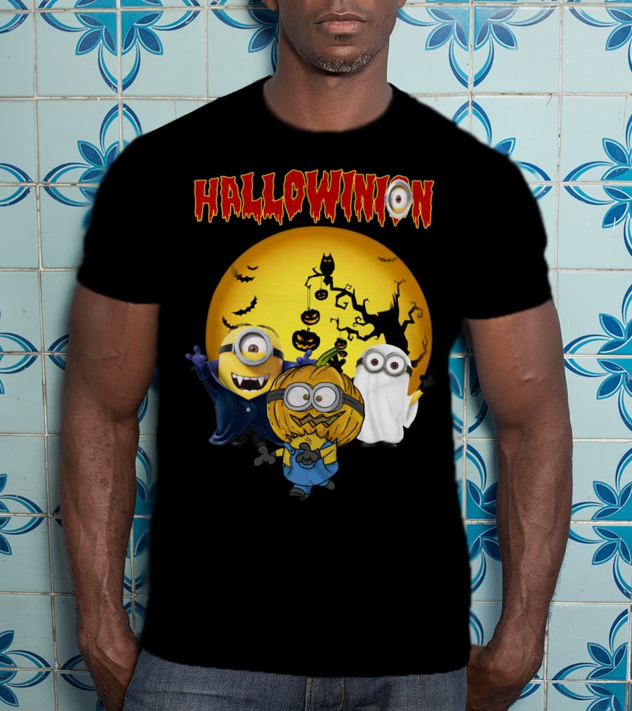 Hallowinion Halloween Minions Despicable Me Moon Bats Pumpkins Ghost Costume T-Shirt