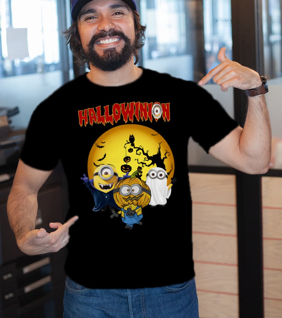 Hallowinion Halloween Minions Despicable Me Moon Bats Pumpkins Ghost Costume T-Shirt