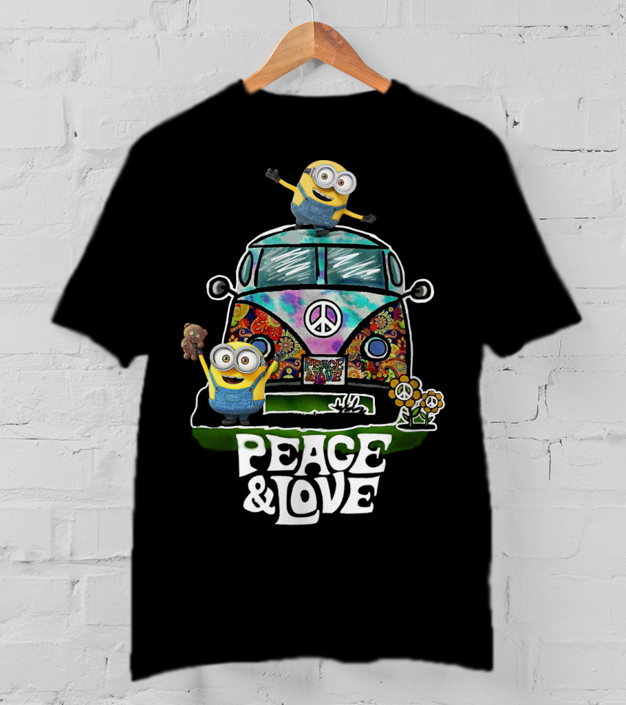 Peace Love Hippie Car Sunflower Minions Despicable Me Peace And Love T-Shirt