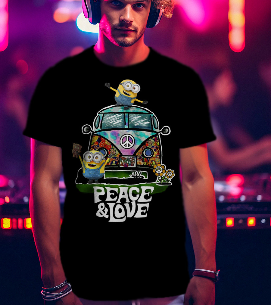 Peace Love Hippie Car Sunflower Minions Despicable Me Peace And Love T-Shirt