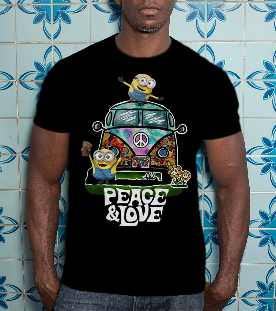 Peace Love Hippie Car Sunflower Minions Despicable Me Peace And Love T-Shirt