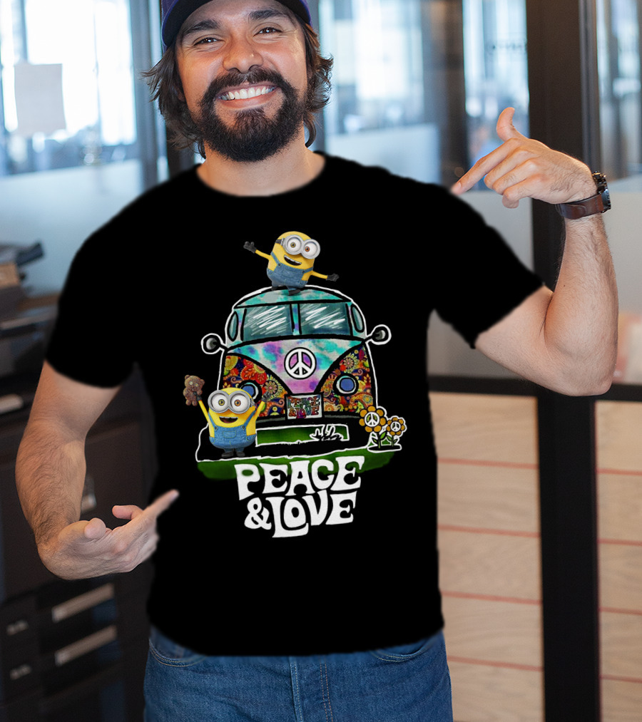 Peace Love Hippie Car Sunflower Minions Despicable Me Peace And Love T-Shirt