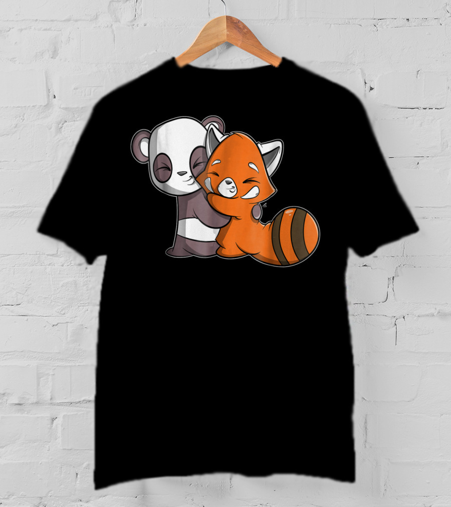 Cute Kawaii Panda Embrace Red Panda Hugging Adorable Friends T-Shirt