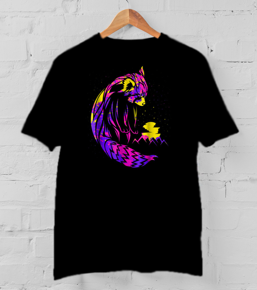Red Panda Tribal Neon Night Mountains T-Shirt