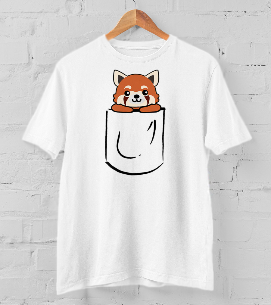 Cute Red Panda Peeking Out Of Pocket T-Shirt
