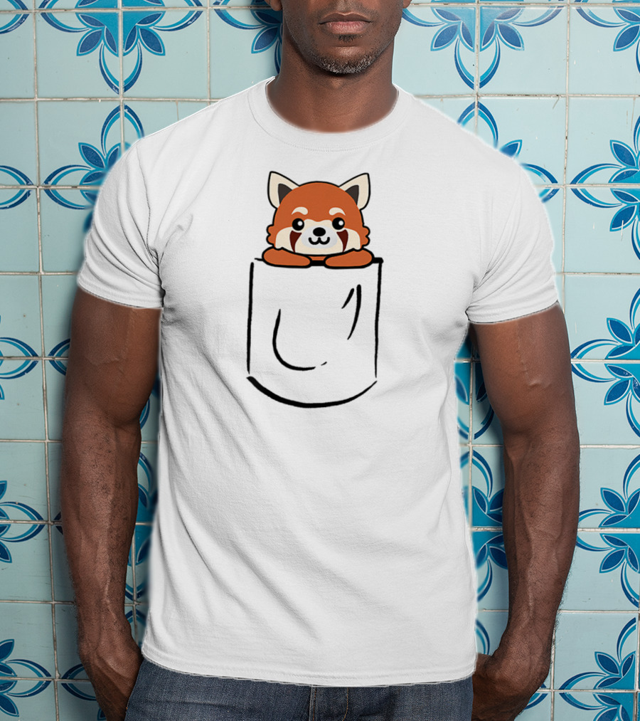 Cute Red Panda Peeking Out Of Pocket T-Shirt