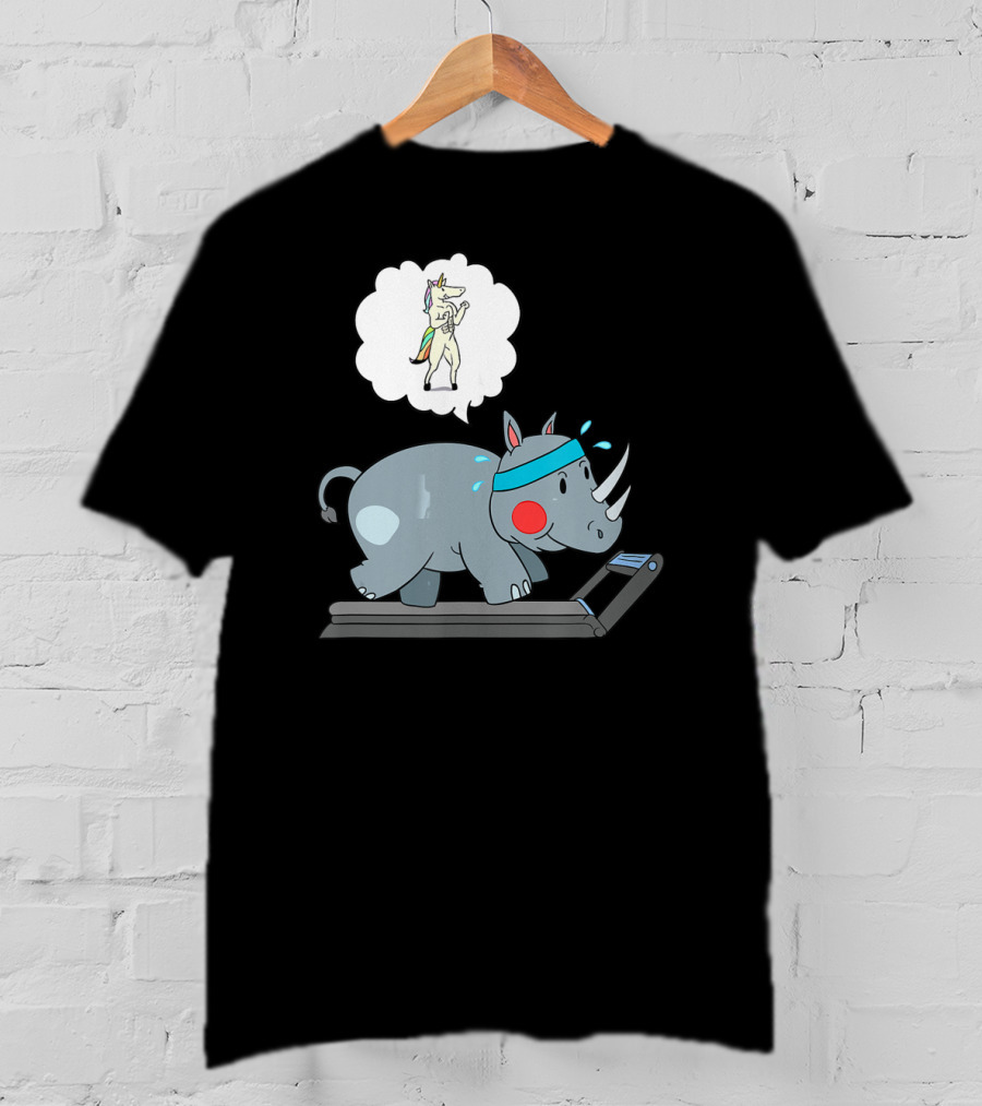 Rhino Running Cardio Unicorn Dream Funny Fitness T-Shirt