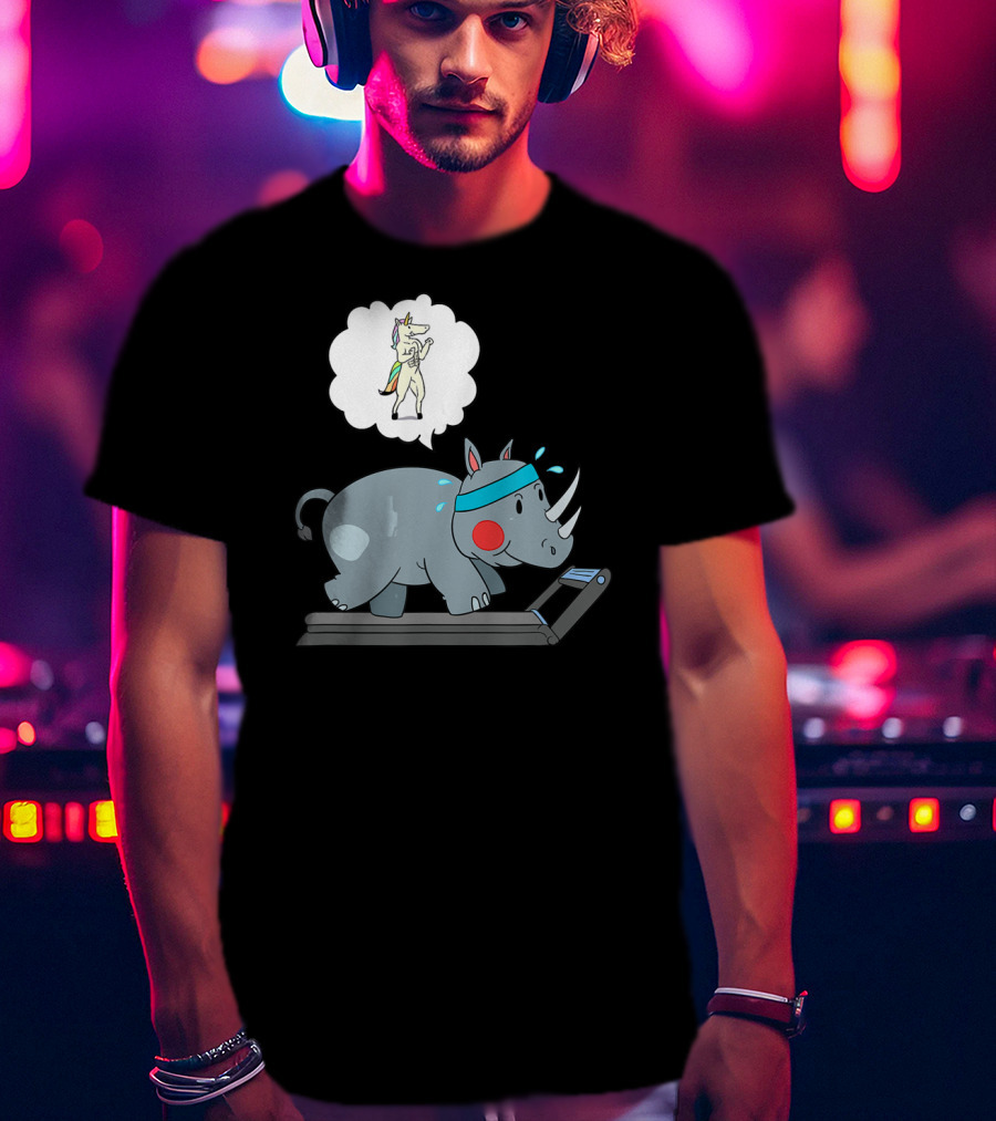 Rhino Running Cardio Unicorn Dream Funny Fitness T-Shirt