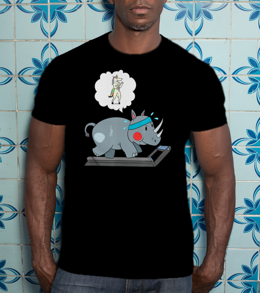 Rhino Running Cardio Unicorn Dream Funny Fitness T-Shirt