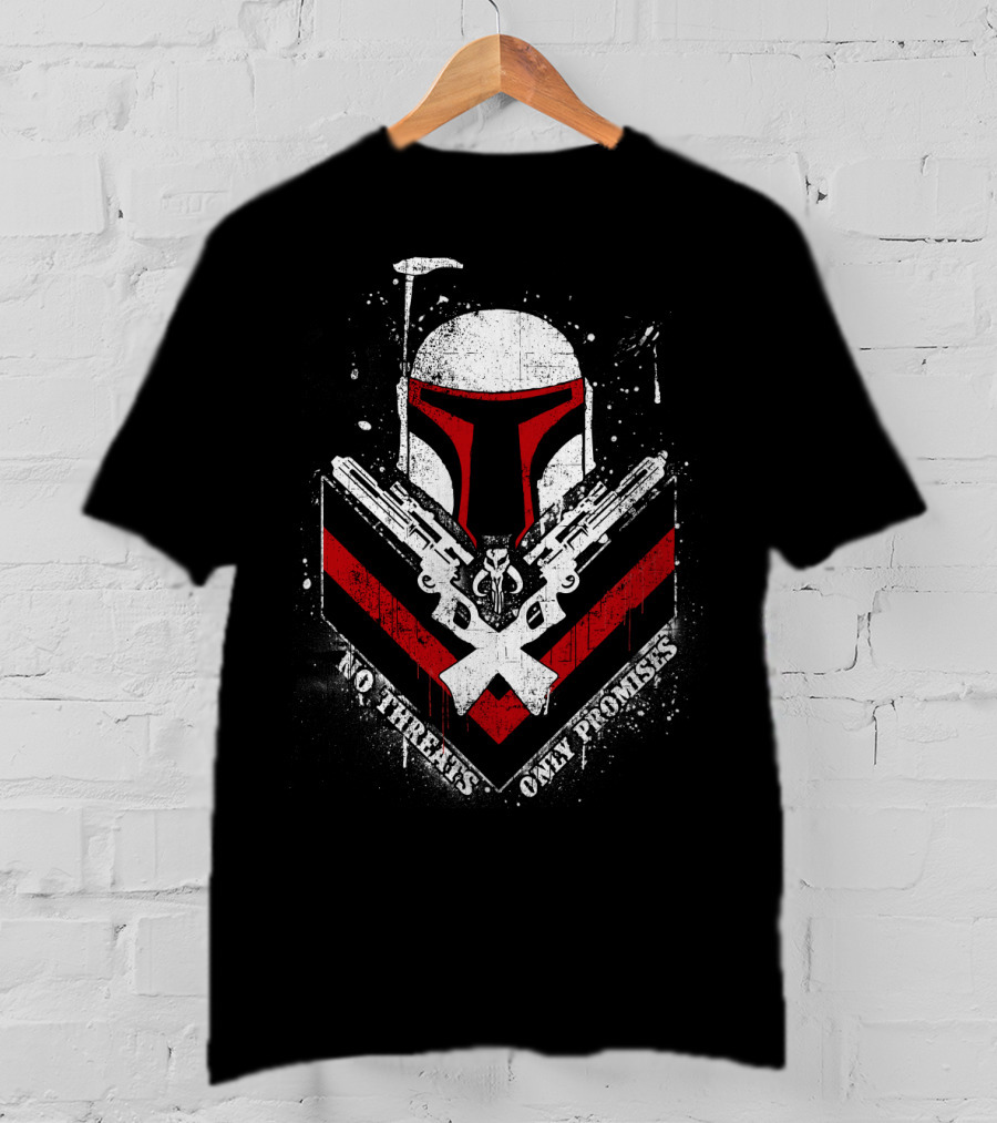 No Threats Only Promises Boba Fett Star Wars Helmet With Blasters T-Shirt