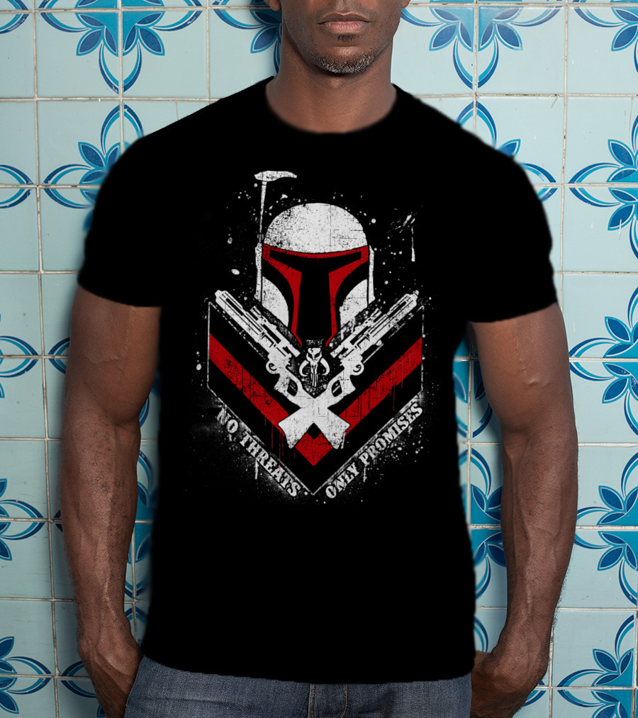 No Threats Only Promises Boba Fett Star Wars Helmet With Blasters T-Shirt