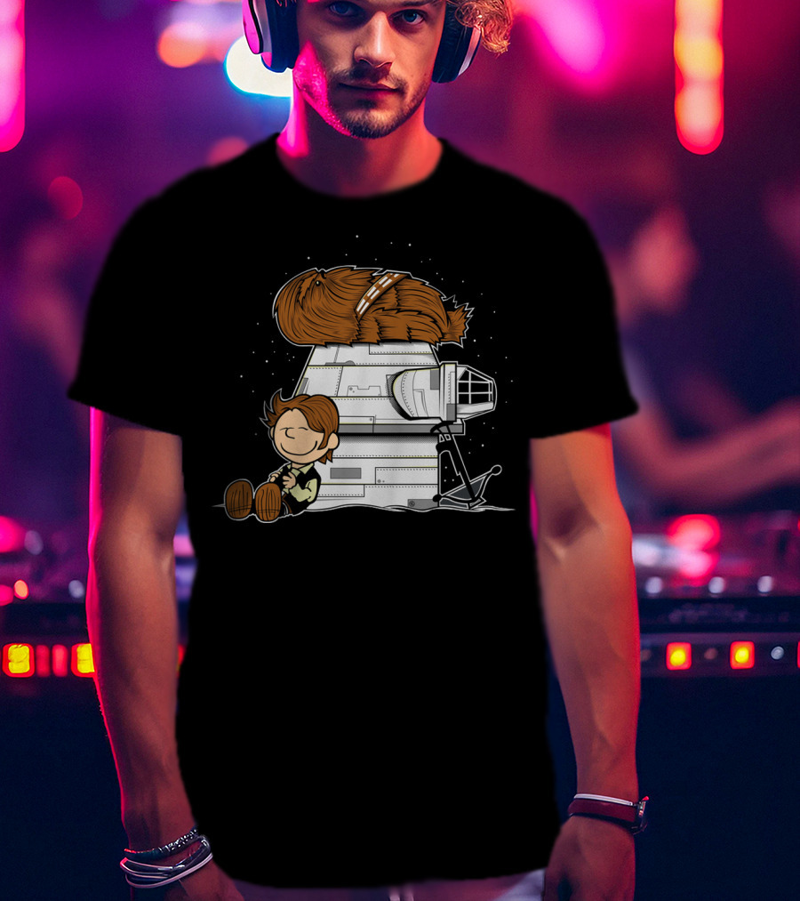 Peanuts Chewbacca Star Wars Snoopy Millennium Falcon T-Shirt