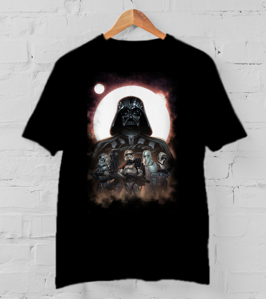 Darth Vader And Stormtroopers Under Galactic Moon Star Wars Dark Side Troops T-Shirt