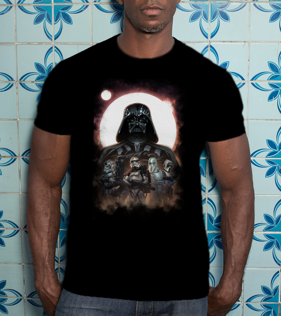 Darth Vader And Stormtroopers Under Galactic Moon Star Wars Dark Side Troops T-Shirt