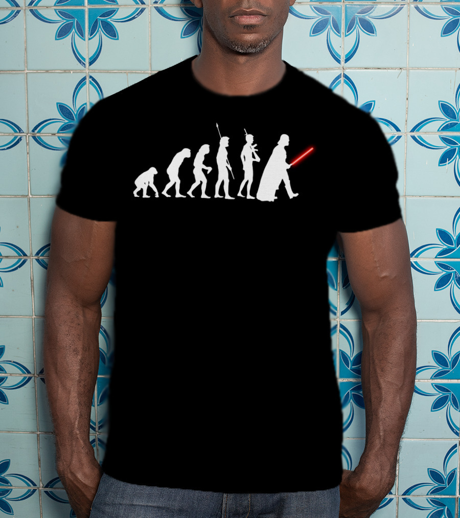 Evolution Of Darth Vader Star Wars Lightsaber And Human Evolution Icons T-Shirt