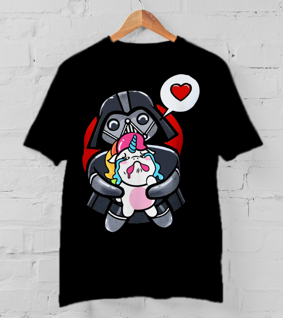 Hug Crying Unicorn Darth Vader Heart Speech Bubble Star Wars T-Shirt