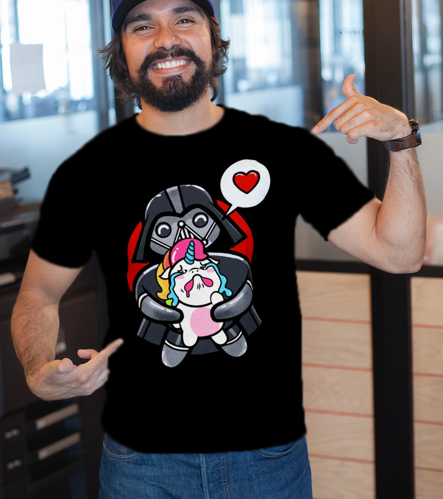 Hug Crying Unicorn Darth Vader Heart Speech Bubble Star Wars T-Shirt