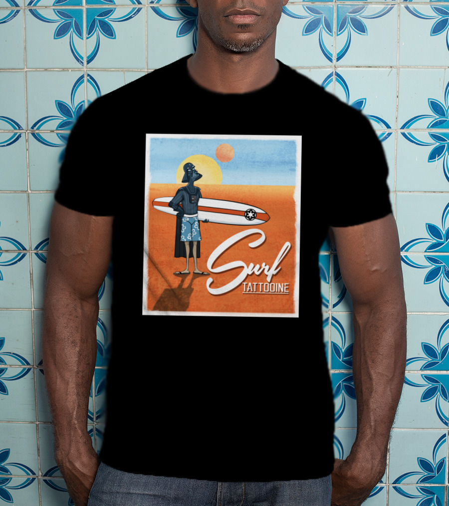 Surf Tatooine Darth Vader Star Wars Surfing Scene T-Shirt