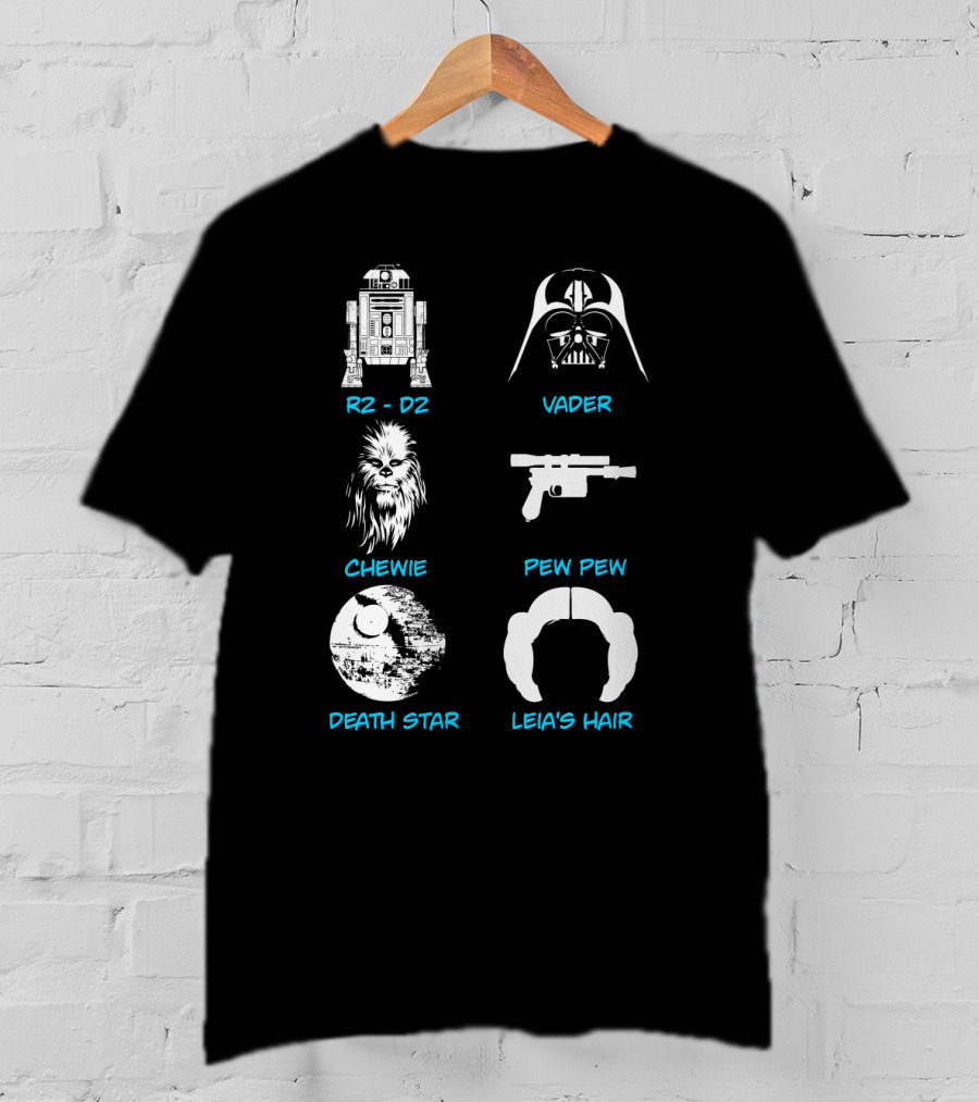 R2-D2 Darth Vader Chewie Pew Pew Death Star Leia's Hair T-Shirt