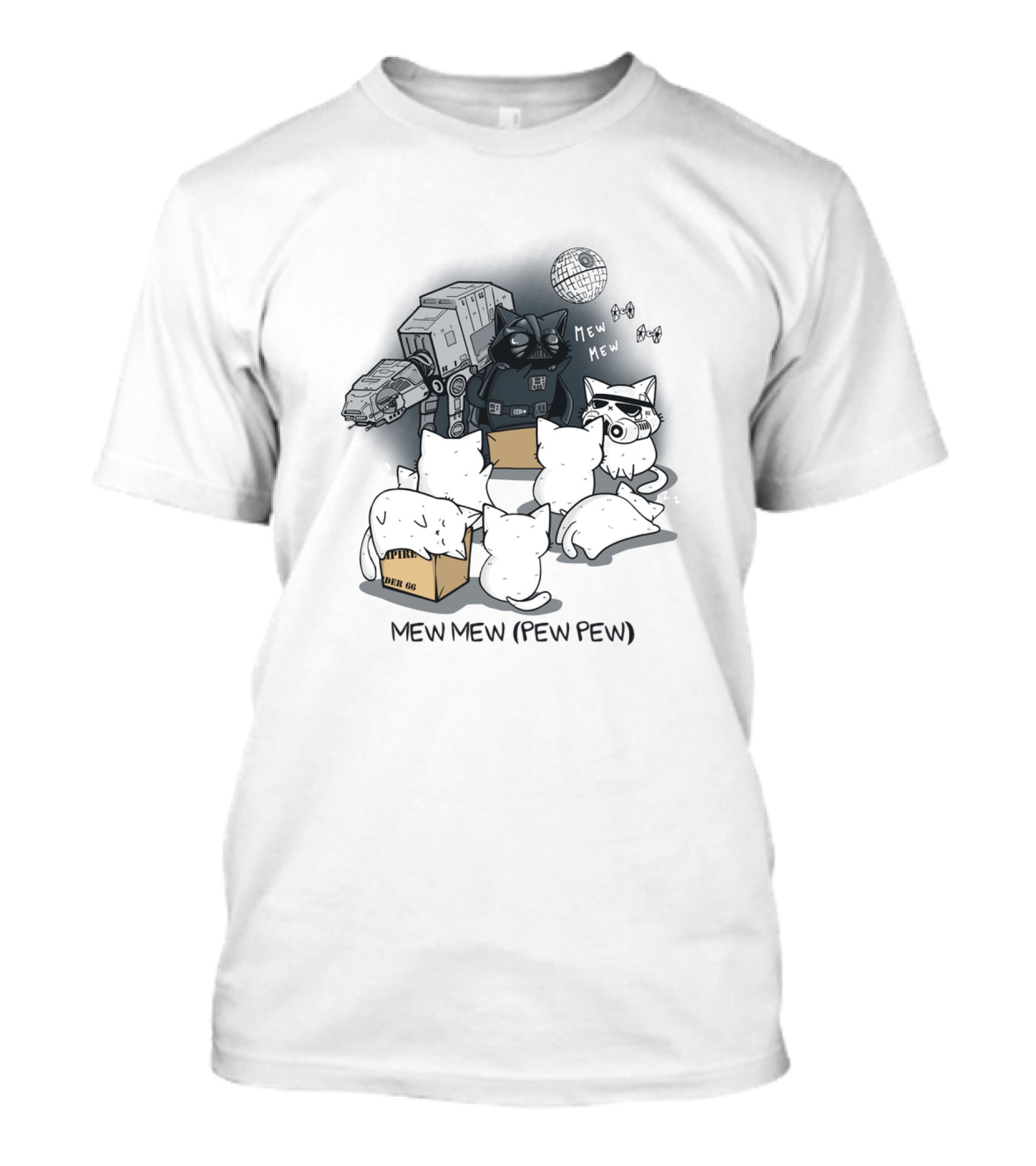 Mew Mew Pew Pew Cat Darth Vader Star Wars Kittens With Death Star And Imperial Walker T-Shirt