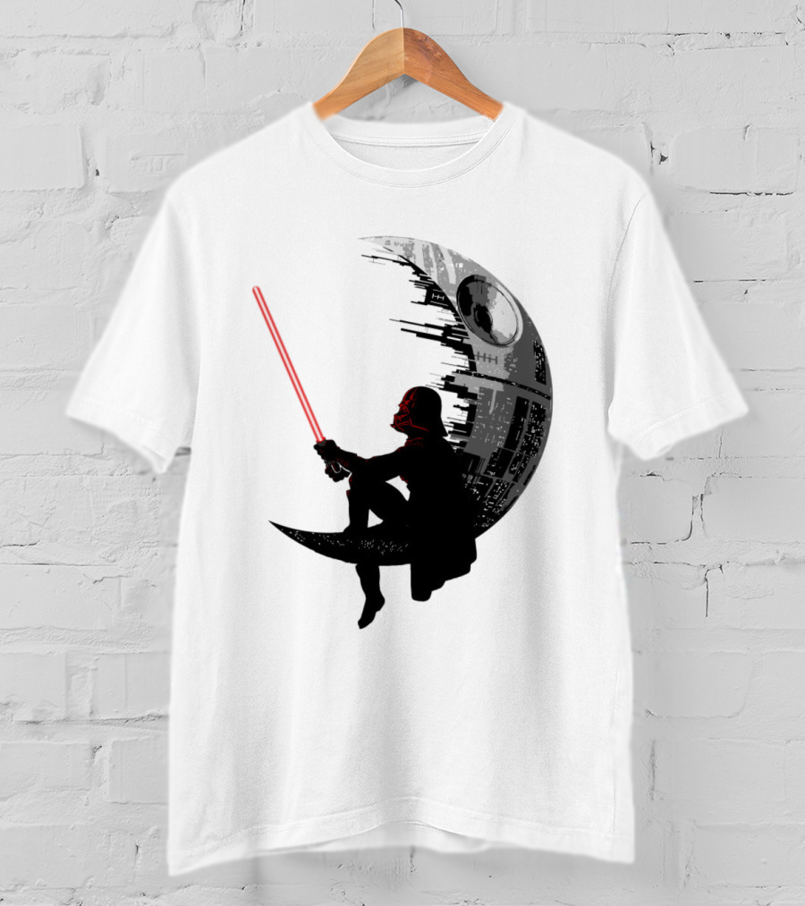 Sitting Darth Vader Death Star Moon Silhouette Star Wars T-Shirt
