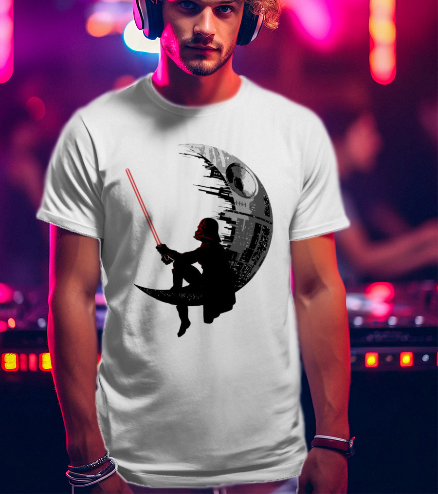 Sitting Darth Vader Death Star Moon Silhouette Star Wars T-Shirt