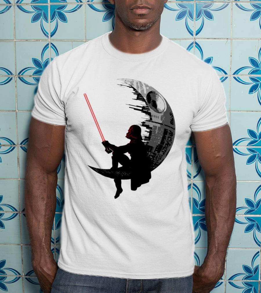 Sitting Darth Vader Death Star Moon Silhouette Star Wars T-Shirt
