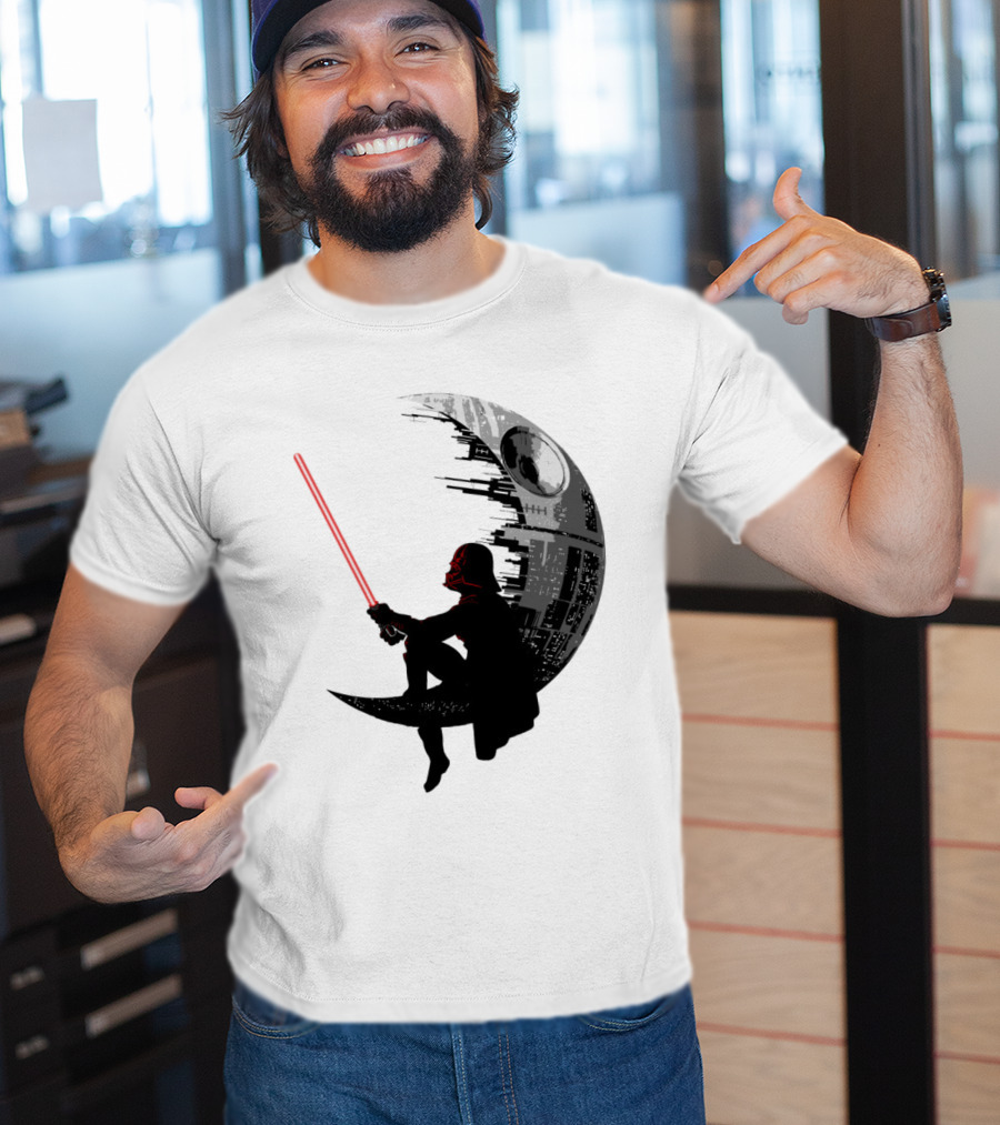 Sitting Darth Vader Death Star Moon Silhouette Star Wars T-Shirt