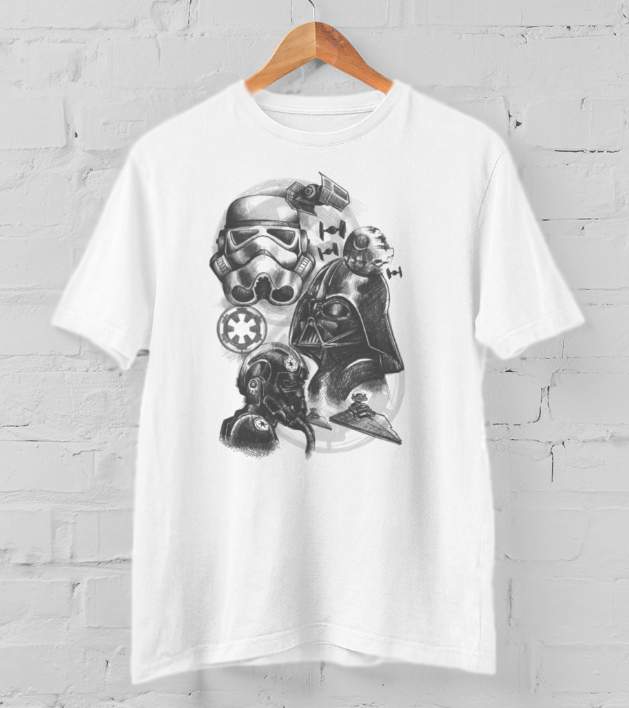 Darth Vader Stormtrooper Tie Fighter Star Wars Sketch T-Shirt