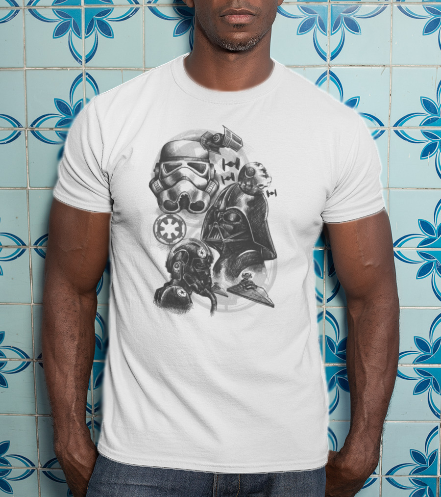 Darth Vader Stormtrooper Tie Fighter Star Wars Sketch T-Shirt