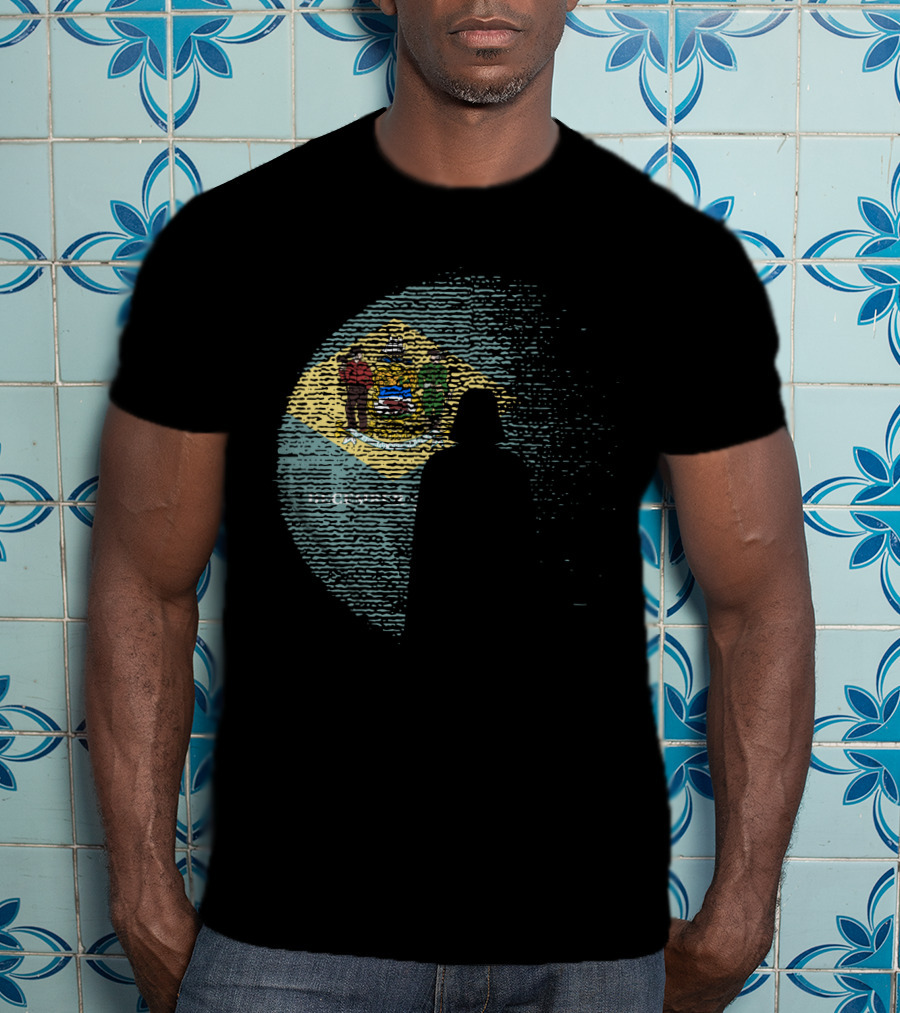 Vader Silhouette Over Delaware State Flag T-Shirt
