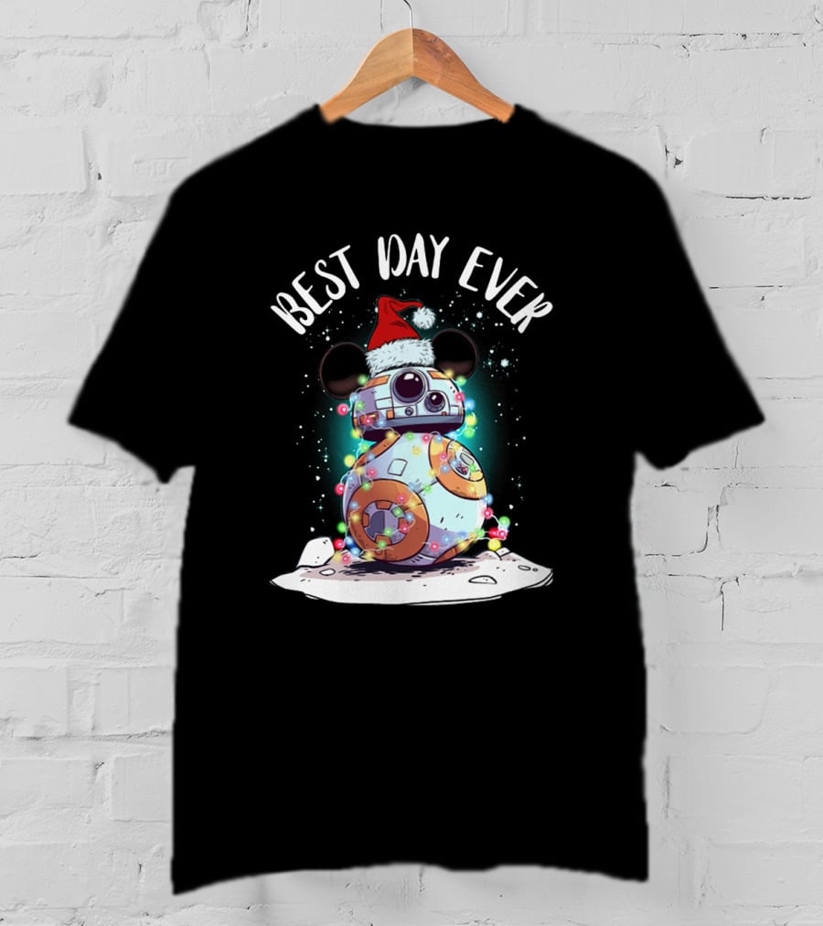 Best Day Ever BB 8 Droid Star Wars Santa Hat Mickey Ears Holiday Lights T-Shirt