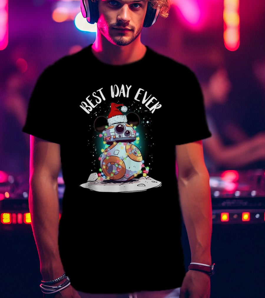 Best Day Ever BB 8 Droid Star Wars Santa Hat Mickey Ears Holiday Lights T-Shirt