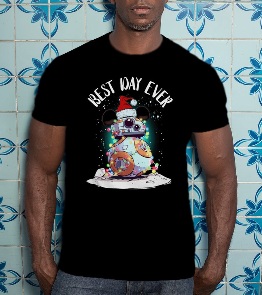 Best Day Ever BB 8 Droid Star Wars Santa Hat Mickey Ears Holiday Lights T-Shirt
