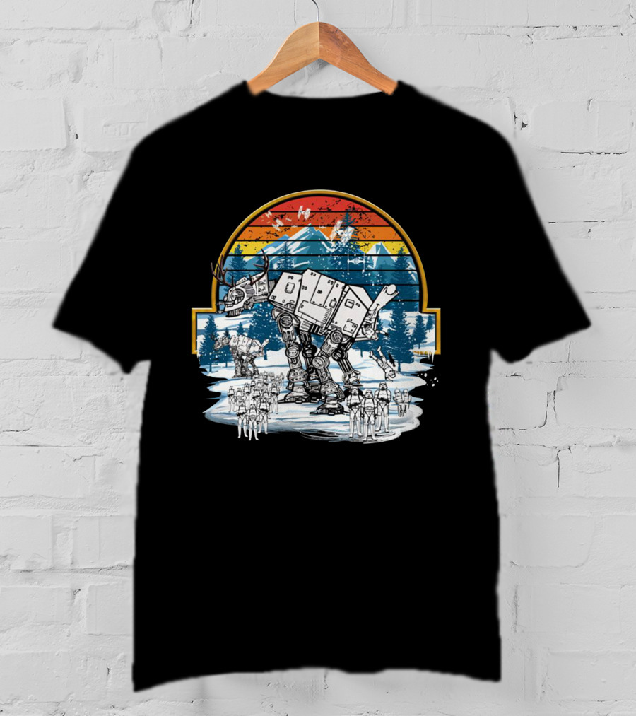 Retro Vintage AT AT Droids Star Wars Hoth Battle Sunset Scene T-Shirt