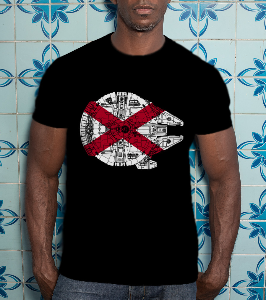 Alabama Flag Overlaid On The Millennium Falcon T-Shirt