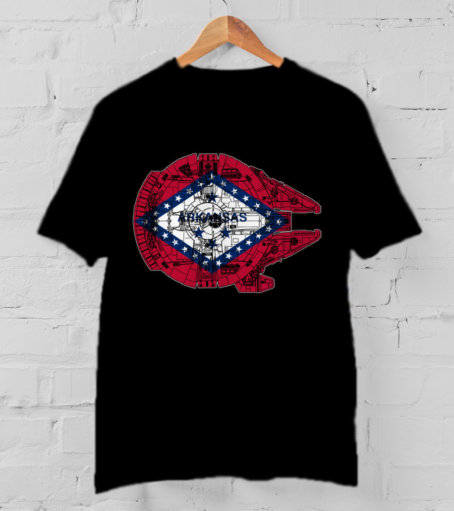 Arkansas Flag Overlaid On Millennium Falcon T-Shirt