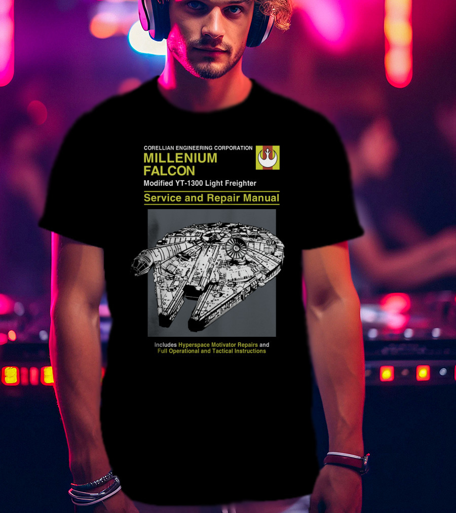 Corellian Engineering Corporation Millennium Falcon Modified YT-1300 Light Freighter Service And Repair Manual Star Wars T-Shirt