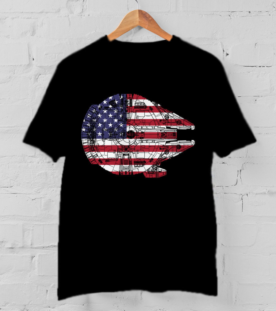 USA Flag Millennium Falcon Iconic Spaceship T-Shirt