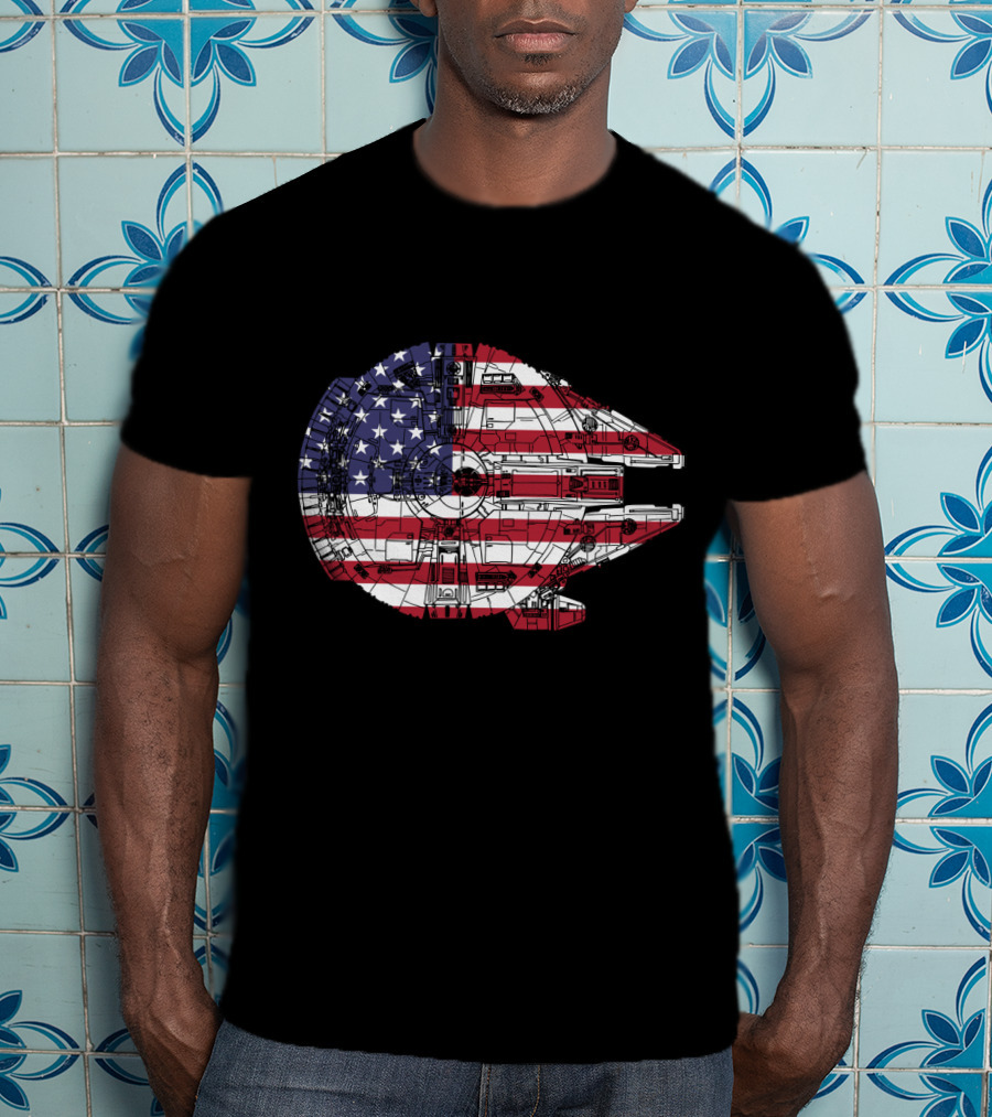 USA Flag Millennium Falcon Iconic Spaceship T-Shirt
