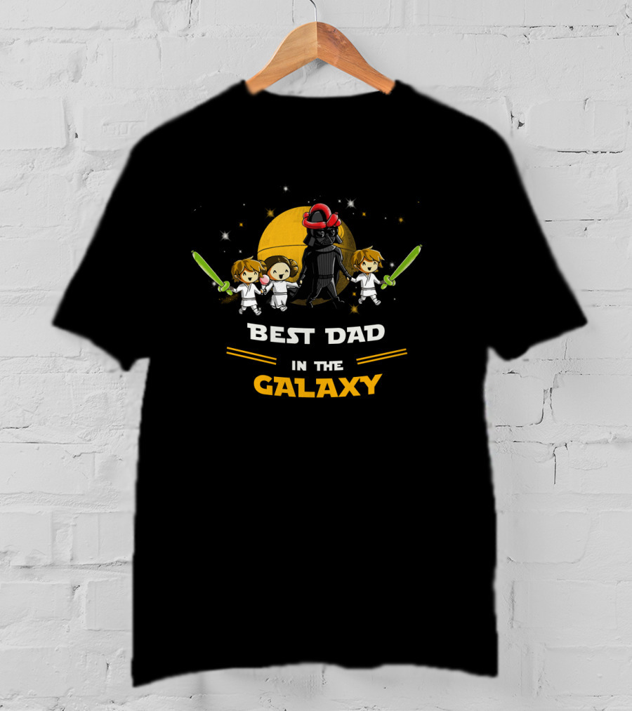 Best Dad In The Galaxy Two Sons One Daughter Father's Day Star Wars T-Shirt