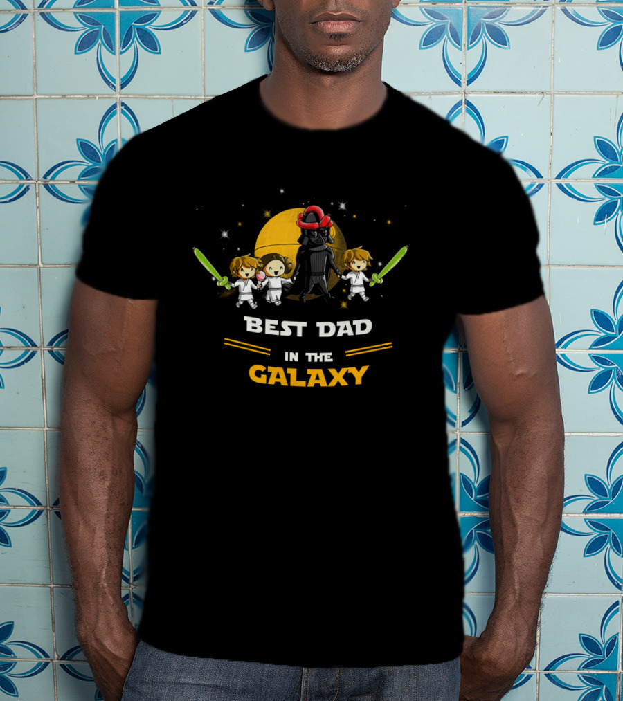 Best Dad In The Galaxy Two Sons One Daughter Father's Day Star Wars T-Shirt